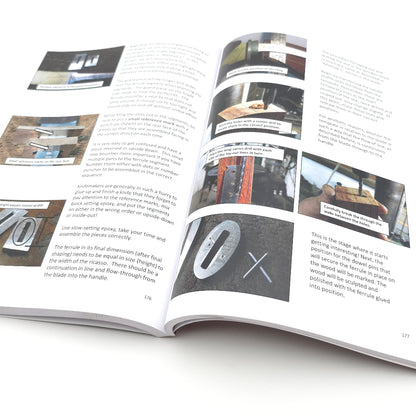 Open book with text and images on a white background