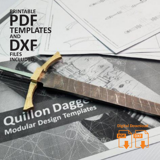 Quillon Dagger modular design templates with a dagger on top, featuring PDF and DXF file formats.