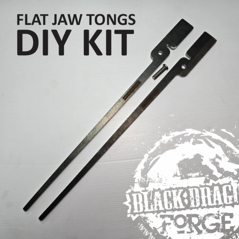 Flat jaw tongs DIY kit with 'Black Dragon Forge' branding on a gray background