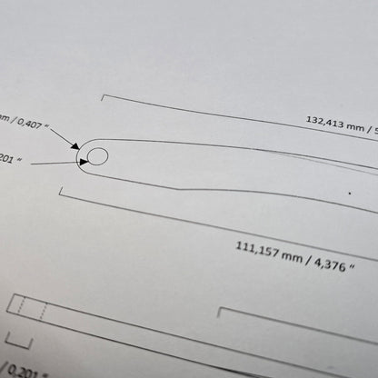 Technical drawing or blueprint with measurements on a white background