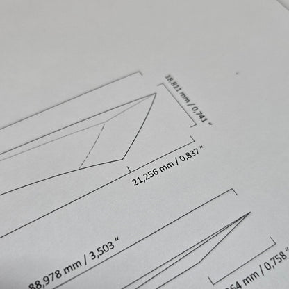 Technical drawing with measurements on a white background